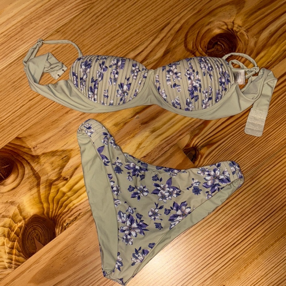 Floral Bikini Set in Beige and Purple